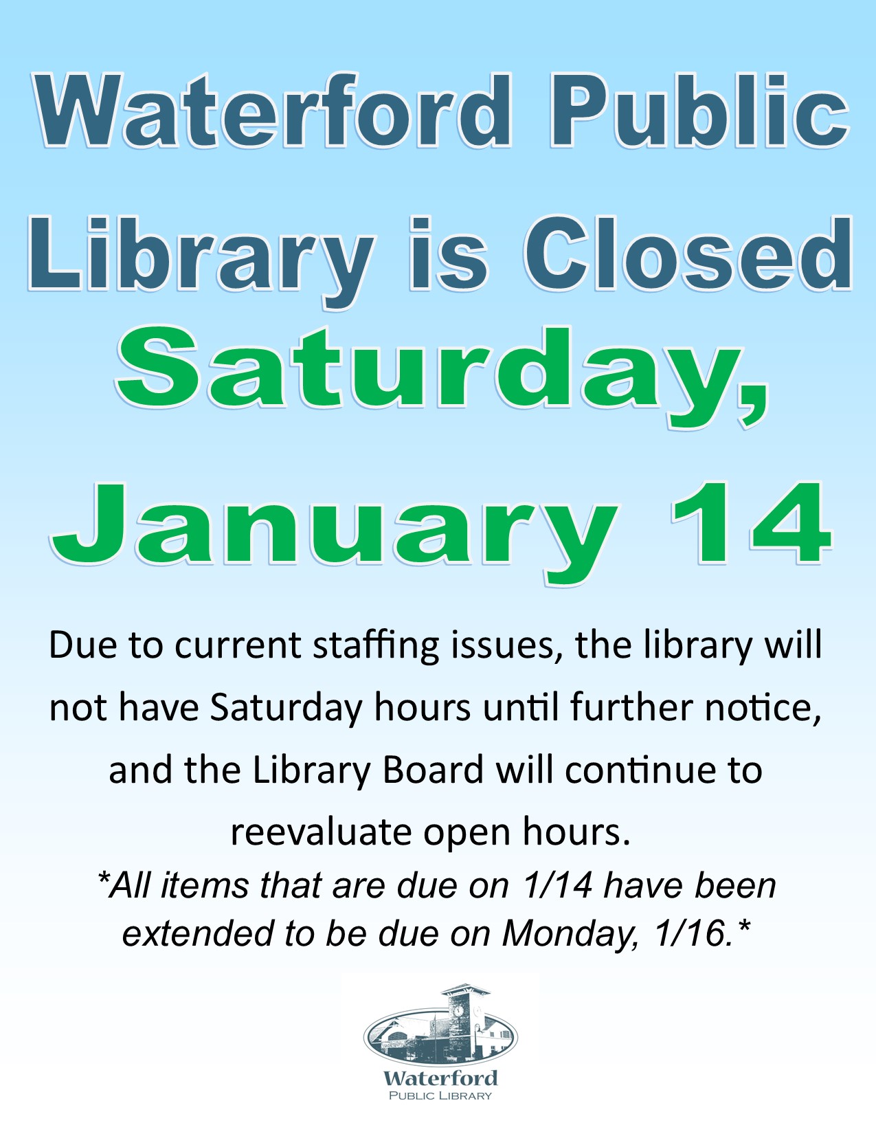 Closed Saturday, January 14th